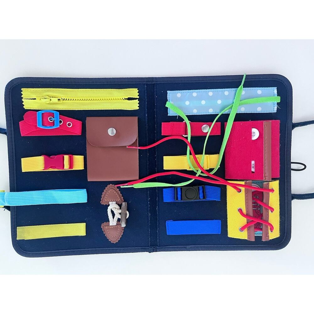 Baby Toddler Learning Activity Sensory Busy Board Book Felt Zipper Buckle Snaps